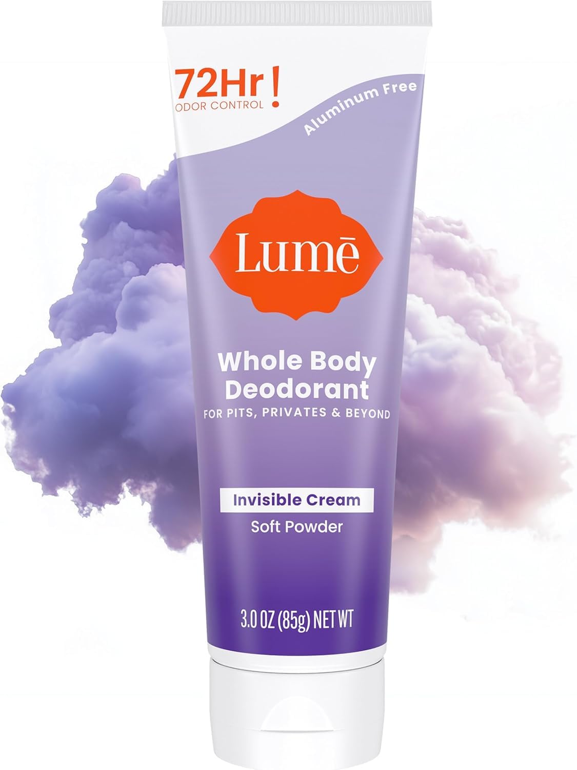 Lume Whole Body Deodorant - Invisible Cream Tube - 72 Hour Odor Control - Aluminum Free. Baking Soda Free. Skin Safe - 3.0 ounce (Soft Powder)
