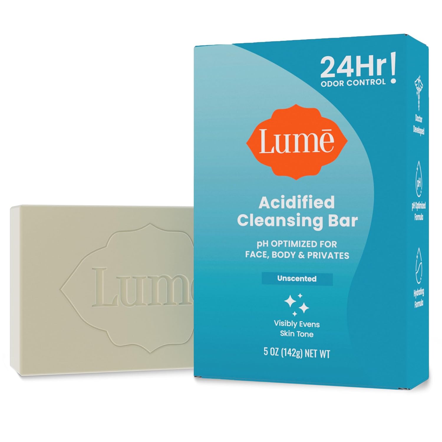 Lume Acidified Body Cleansing Bar - 24 Hour Odor Control - Removes Odor Better Than Soap - Moisturizing - No SLS or Parabens - OB/GYN Developed - 8.5 Ounce. 3 Pack (Tangerine. Lavender. & Unscented)
