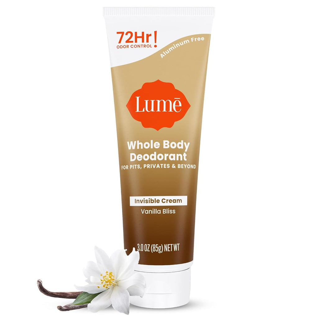 Lume Whole Body Deodorant - Invisible Cream Tube - 72 Hour Odor Control - Doctor Developed - Aluminum Free. Baking Soda Free and Skin Loving - 3.0 Ounce (Vanilla Bliss)