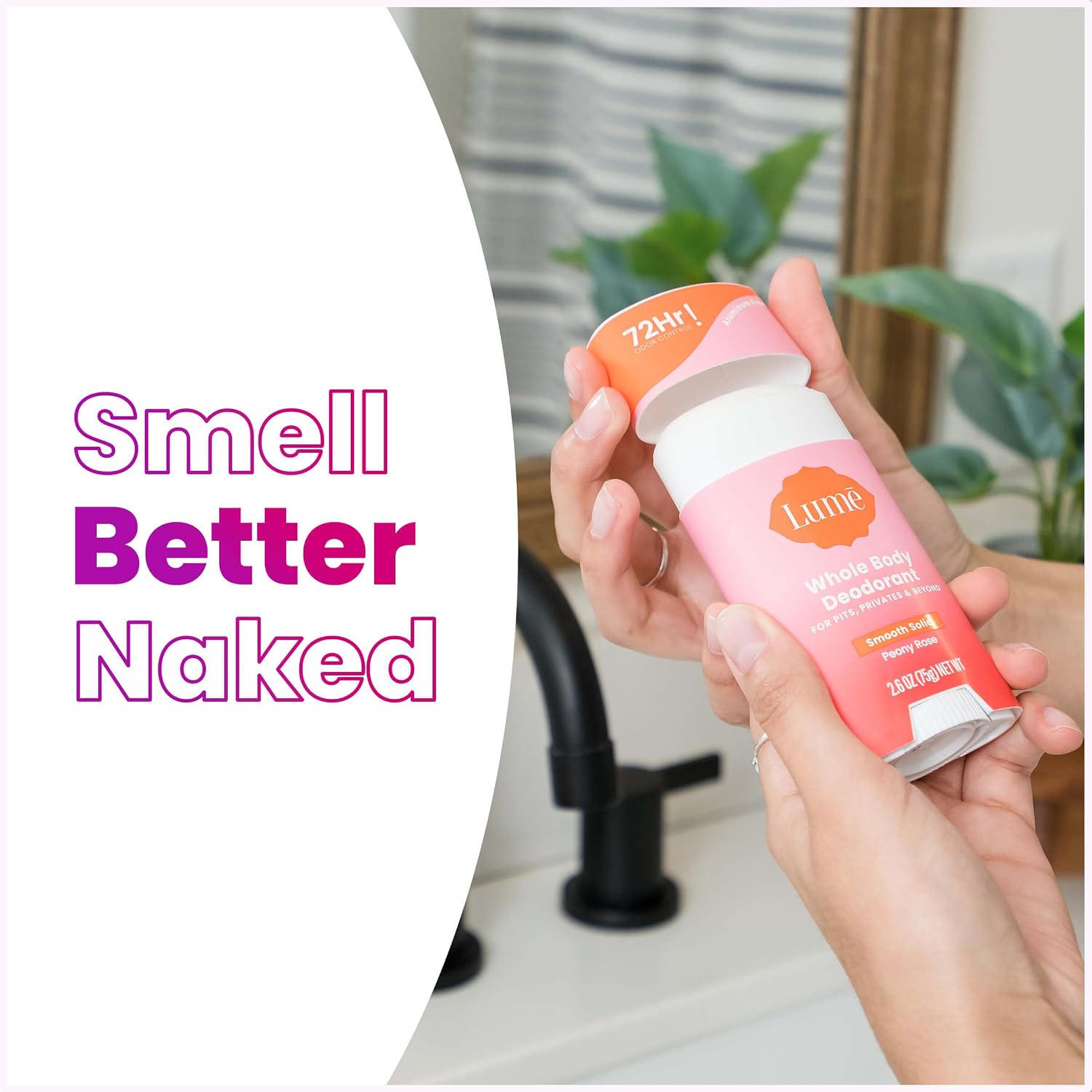 Lume Whole Body Deodorant - Smooth Solid Stick - 72 Hour Odor Control - Aluminum Free. Baking Soda Free and Skin Loving - 2.6 Ounce (Pack of 3) (Peony Rose)
