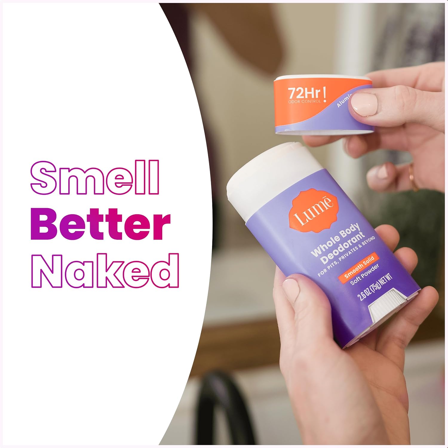 Lume Whole Body Deodorant - Smooth Solid Stick - 72 Hour Odor Control - Aluminum Free. Baking Soda Free and Skin Safe - 2.6 Ounce (Pack of 2) (Soft Powder)