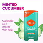 Lume Whole Body Deodorant - Smooth Solid Stick - 72 Hour Odor Control - Aluminum Free. Baking Soda Free and Skin Loving - 2.6 Ounce (Pack of 3) (Minted Cucumber)