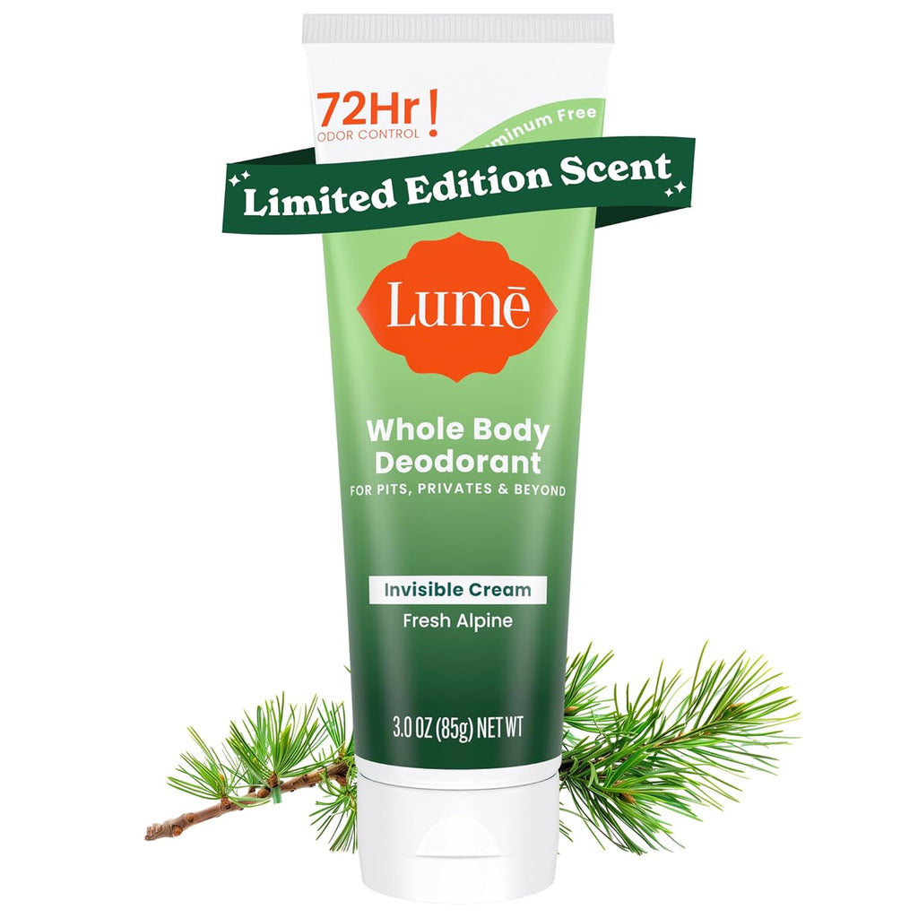 Lume Whole Body Deodorant - Invisible Cream Tube - 72 Hour Odor Control - Doctor Developed - Aluminum Free. Baking Soda Free and Skin Loving - 3.0 Ounce (Fresh Alpine)