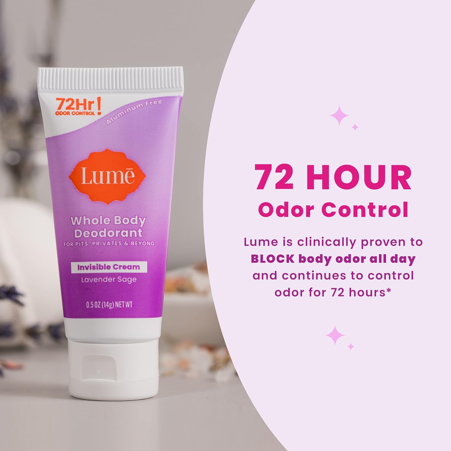 Lume Whole Body Deodorant 5 Pack Sampler - Invisible Cream Minis - 72 Hour Odor Control - Aluminum & Baking Soda Free (Clean Tangerine. Lavender Sage. Peony Rose. Toasted Coconut. Unscented)