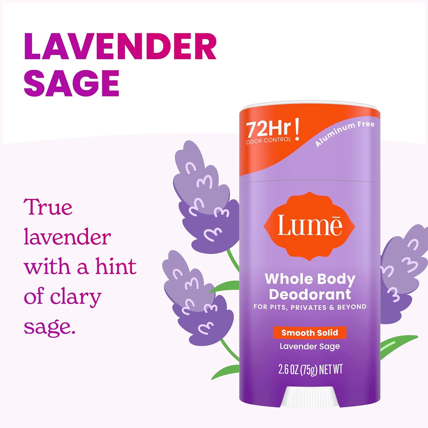 Lume Whole Body Deodorant - Smooth Solid Stick - 72 Hour Odor Control - Aluminum Free. Baking Soda Free and Skin Safe - 2.6 Ounce (Pack of 3) (Clean Tangerine. Lavender Sage. Unscented)