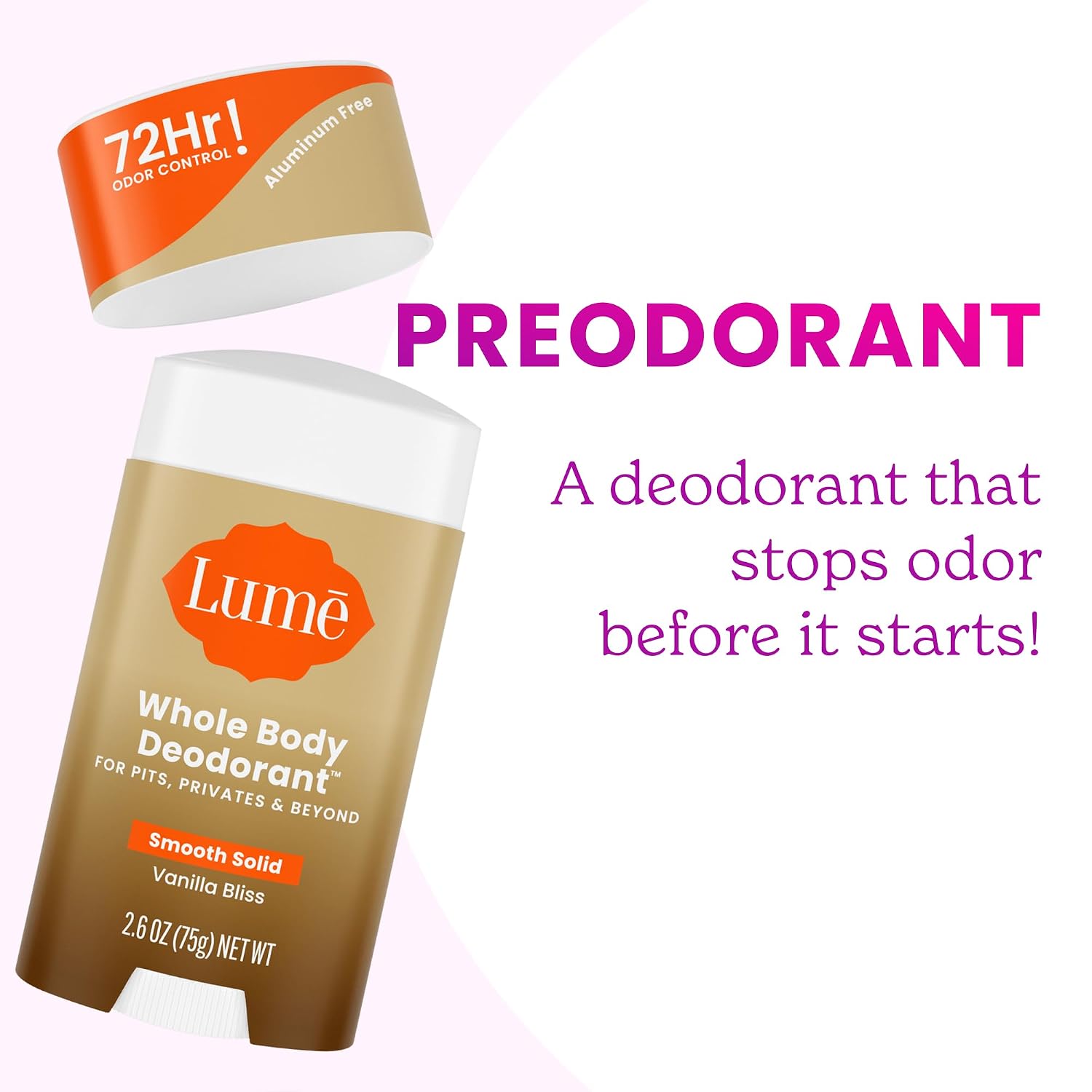 Lume Whole Body Deodorant - Smooth Solid Stick - 72 Hour Odor Control - Doctor Developed - Aluminum Free. Baking Soda Free and Skin Loving - 2.6 Ounce (Pack of 3) (Vanilla Bliss)