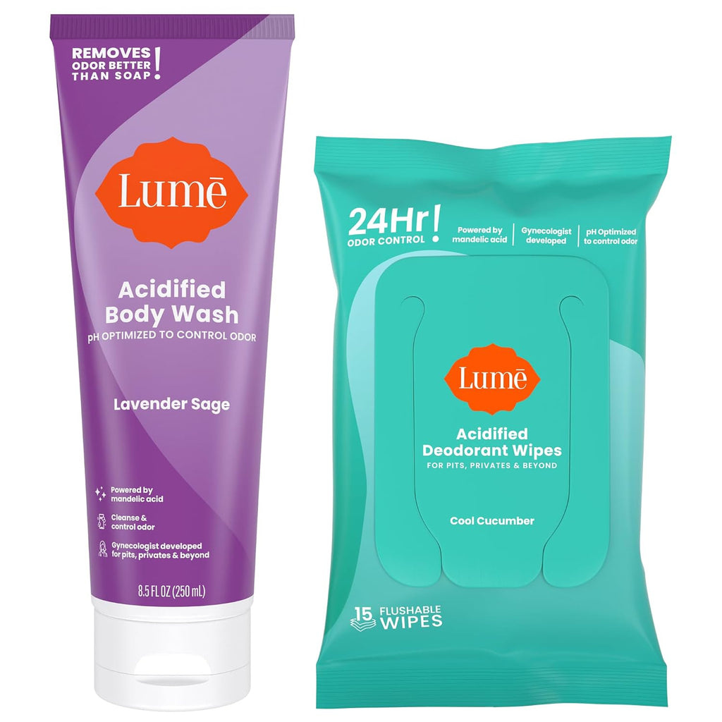 Lume Acidified Body Wash & Flushable Deodorant Wipes - 24 Hour Odor Control