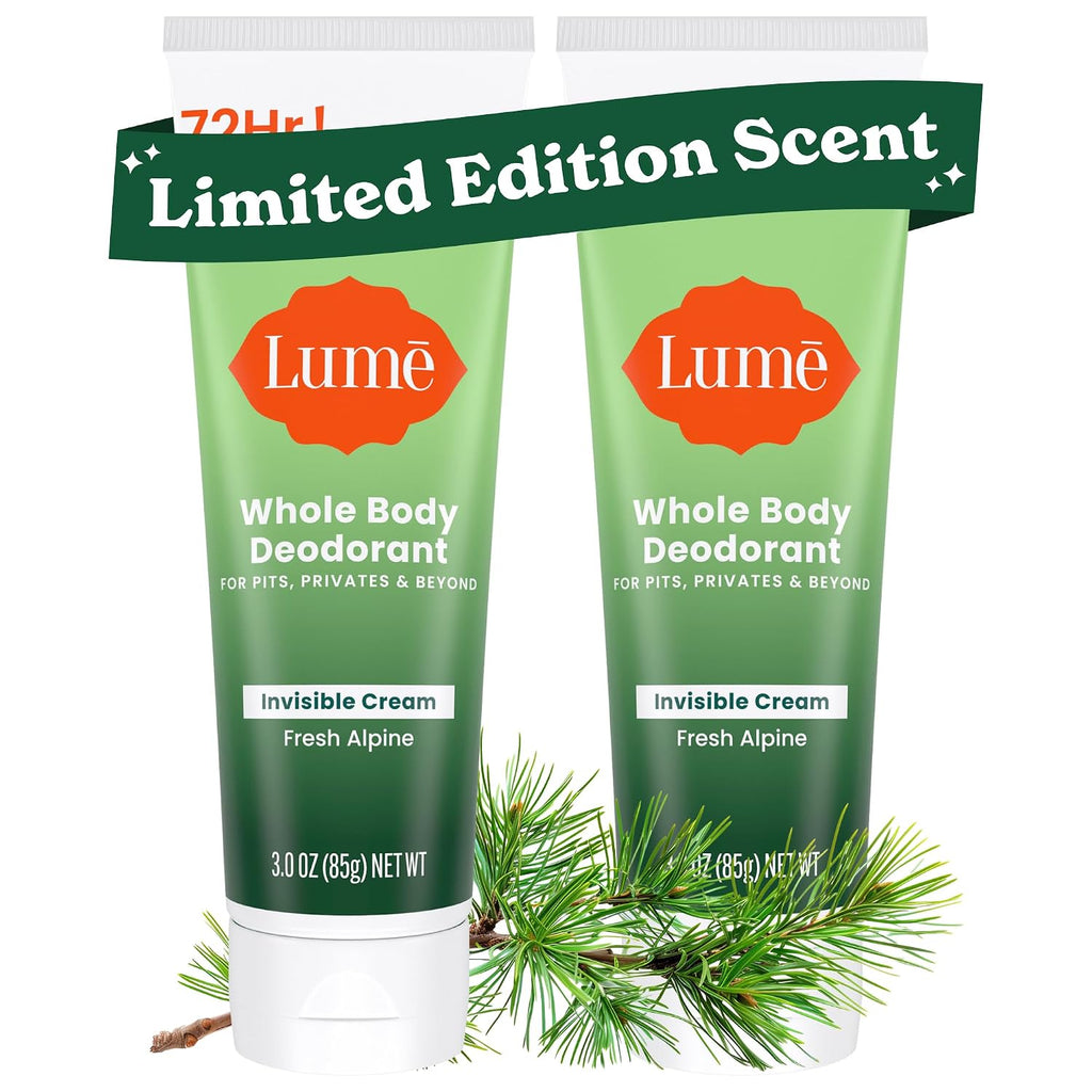 Lume Whole Body Deodorant - Invisible Cream Tube - 72 Hour Odor Control - Doctor Developed - Aluminum Free. Baking Soda Free and Skin Loving - 3.0 Ounce. (Pack of 2) (Fresh Alpine)