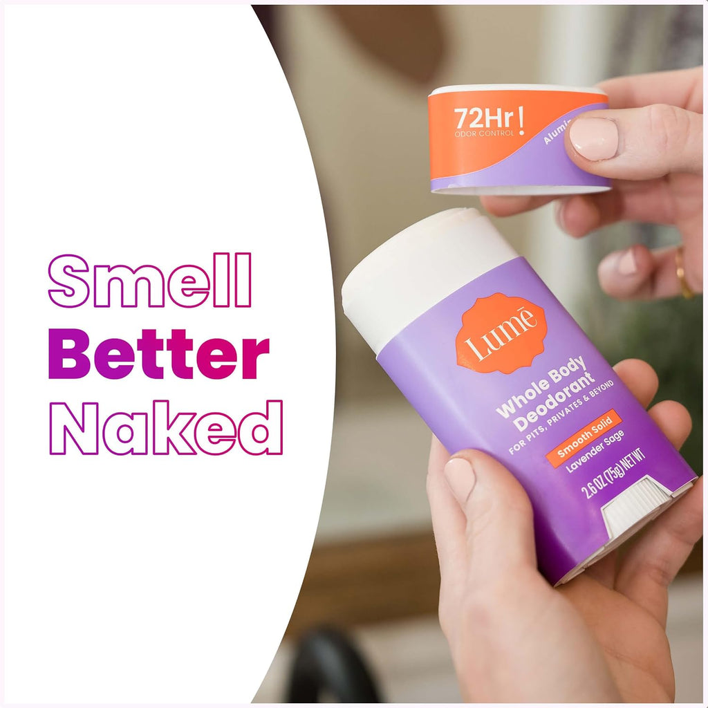 Lume Whole Body Deodorant - Smooth Solid Stick - 72 Hour Odor Control - Aluminum Free. Baking Soda Free and Skin Safe - 2.6 Ounce (Pack of 2) (Lavender Sage)