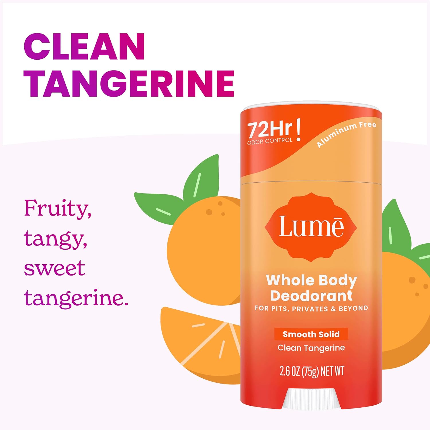 Lume Whole Body Deodorant - Smooth Solid Stick - 72 Hour Odor Control - Aluminum Free. Baking Soda Free and Skin Safe - 2.6 Ounce (Pack of 3) (Clean Tangerine. Lavender Sage. Unscented)