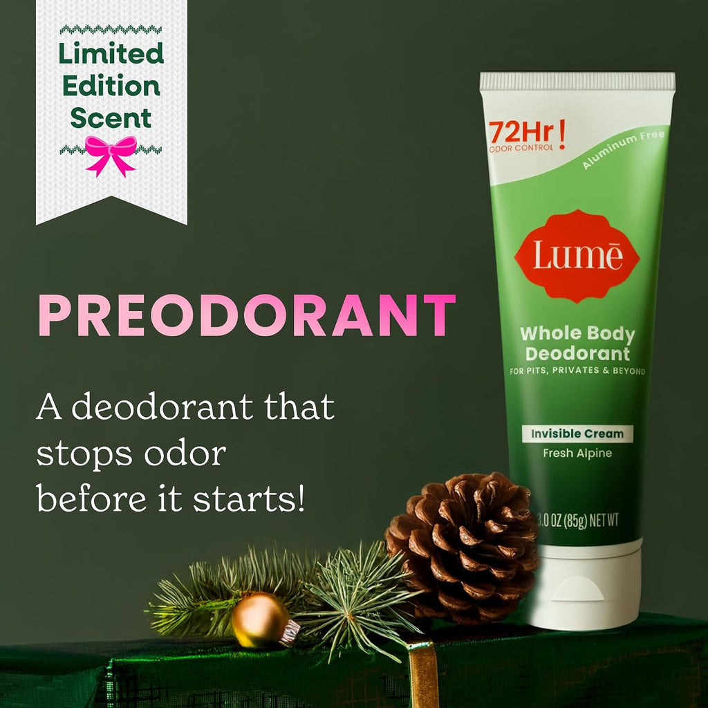 Lume Whole Body Deodorant - Invisible Cream Tube - 72 Hour Odor Control - Doctor Developed - Aluminum Free. Baking Soda Free and Skin Loving - 3.0 Ounce. (Pack of 2) (Fresh Alpine)