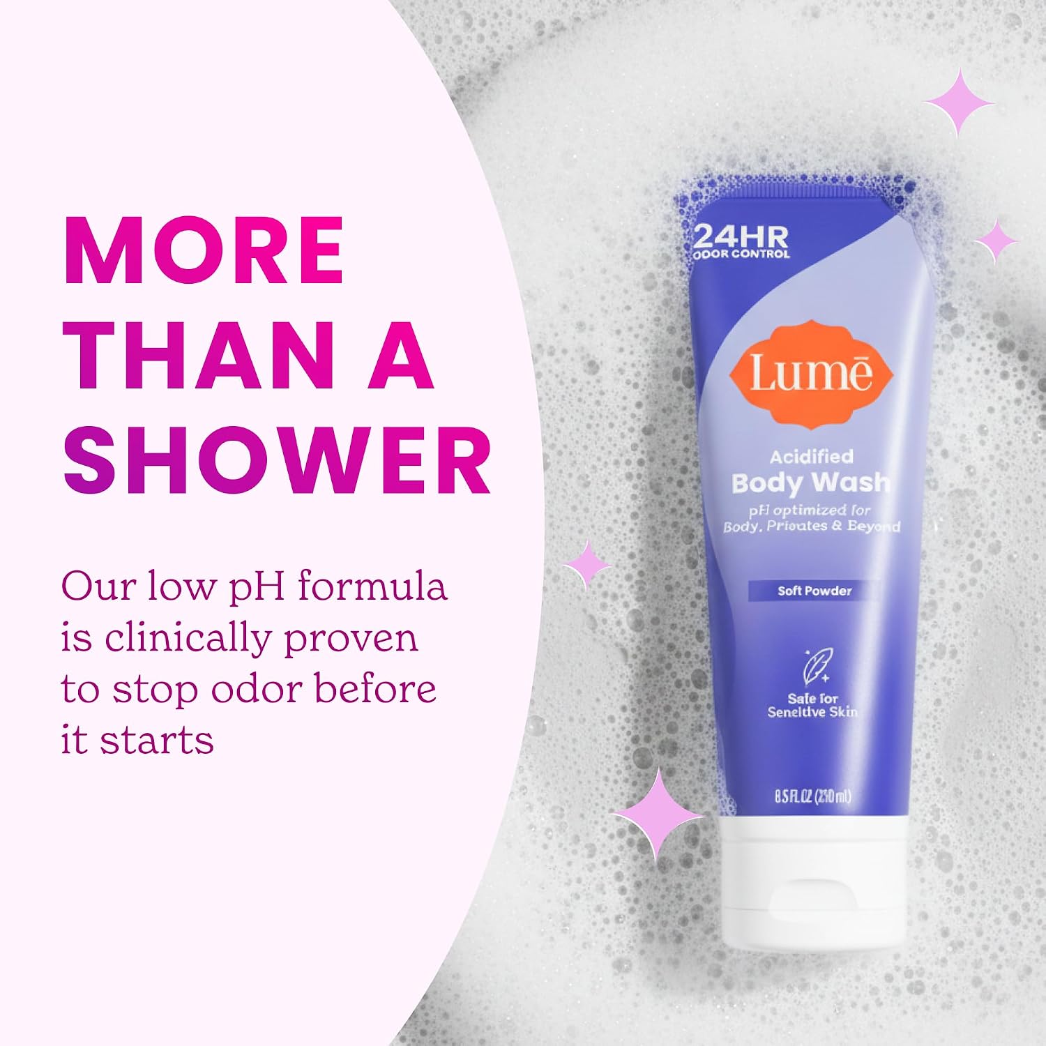 Lume Acidified Body Wash for 24 Hour Odor Control - Removes Odor Better than Soap - Hydrating Formula