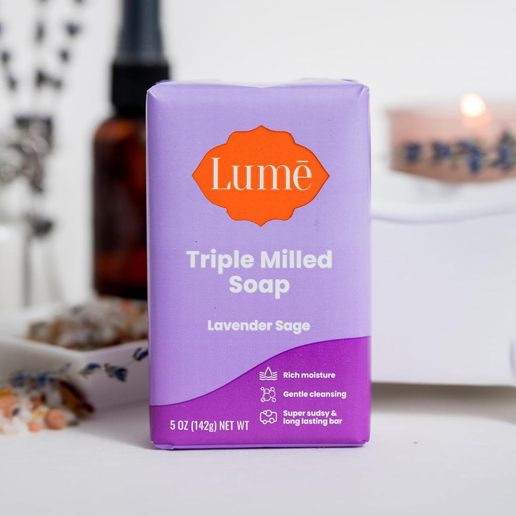 Lume Triple Milled Bar Soap - Rich Moisture & Gentle Cleansing - Paraben Free. Phthalate Free. Skin Safe - 5 ounce (Lavender Sage)