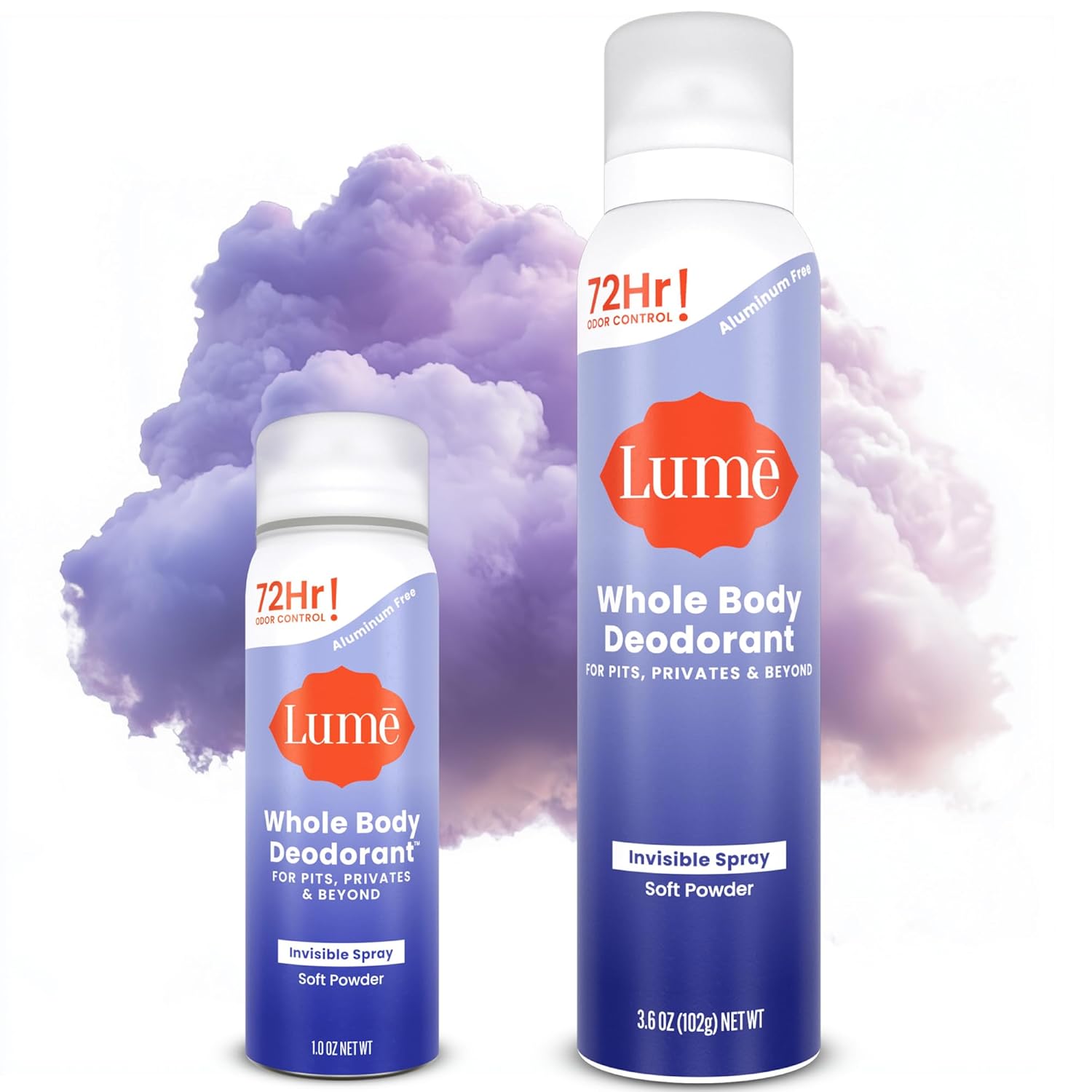 Lume Invisible Whole Body Deodorant Spray Duo (Full-Size & Mini) — 72-Hour Odor Control, 2-Piece Set (3.6 oz & 1.0 oz) – Fresh Citrus Scent