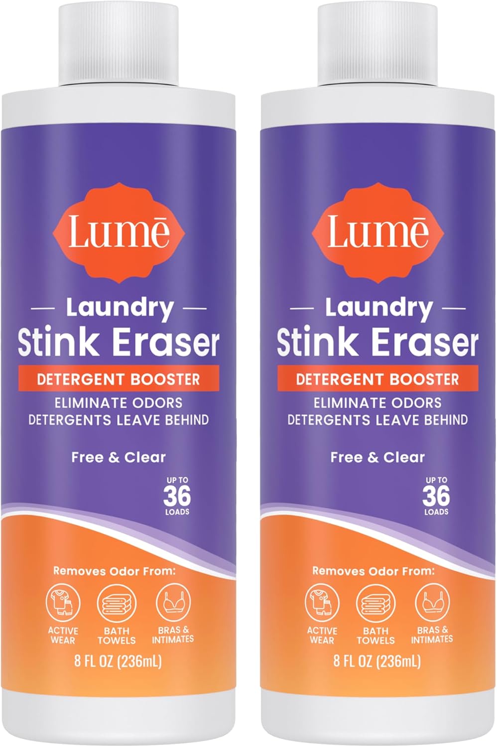 Lume Clothing Odor & Stain Remover – Laundry Booster & Soak – Removes Body Odor from Clothes – Powerful Odor-Eliminating Enzyme Formula Boosts Detergent Performance – Fragrance-Free & Dye-Free – 8 fl oz (Pack of 2)