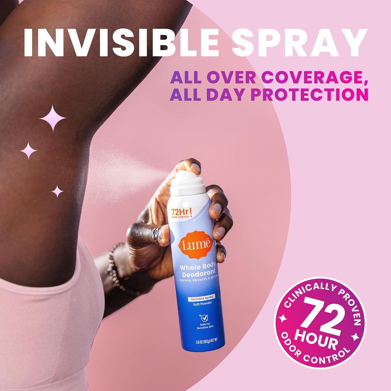 Lume Invisible Whole Body Deodorant Spray Duo (Full-Size & Mini) — 72-Hour Odor Control, 2-Piece Set (3.6 oz & 1.0 oz) – Fresh Citrus Scent
