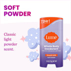 Lume Whole Body Deodorant - Smooth Solid Stick - 72 Hour Odor Control - Aluminum Free. Baking Soda Free and Skin Loving - 2.6 Ounce (Pack of 3) (Soft Powder)