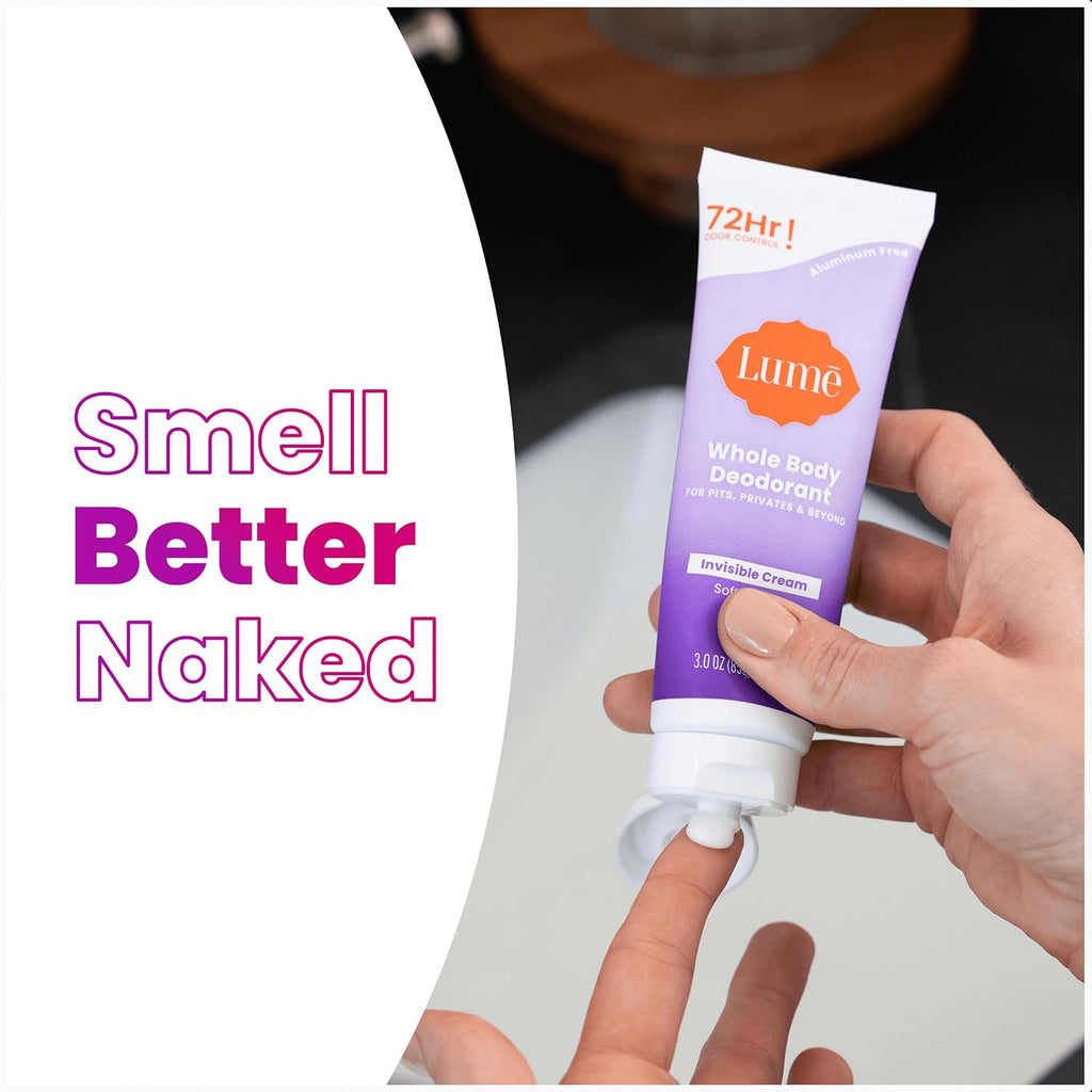 Lume Whole Body Deodorant - Invisible Cream Tube - 72 Hour Odor Control - Aluminum Free. Baking Soda Free. Skin Safe - 3.0 ounce (Soft Powder)