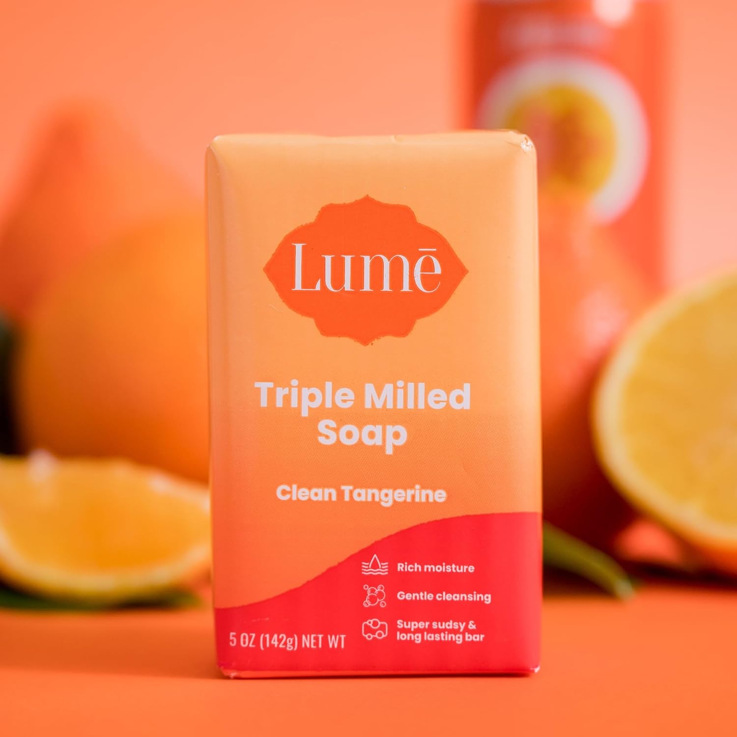 Lume Triple Milled Bar Soap - Rich Moisture & Gentle Cleansing - Paraben Free. Phthalate Free. Skin Safe - 5 ounce (Clean Tangerine)