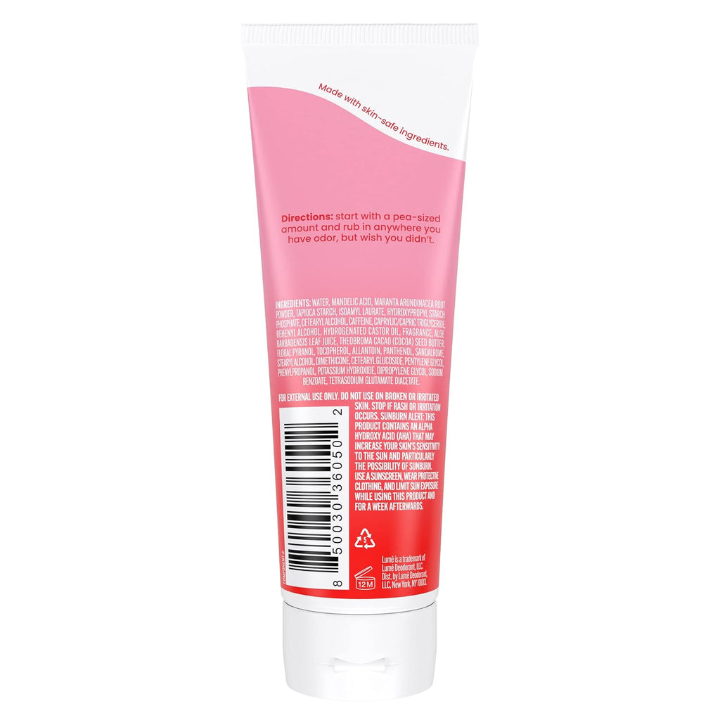 Lume Whole Body Deodorant - Invisible Cream Tube - 72 Hour Odor Control - Aluminum Free. Baking Soda Free. Skin Safe - 3.0 ounce (Peony Rose)