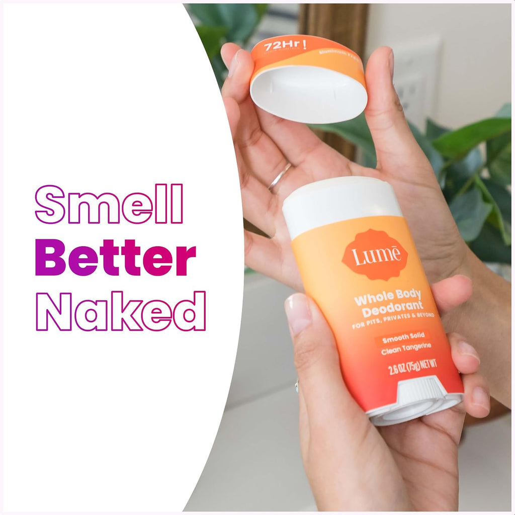 Lume Whole Body Deodorant - Smooth Solid Stick - 72 Hour Odor Control - Aluminum Free. Baking Soda Free and Skin Safe - 2.6 Ounce (Pack of 2) (Clean Tangerine)