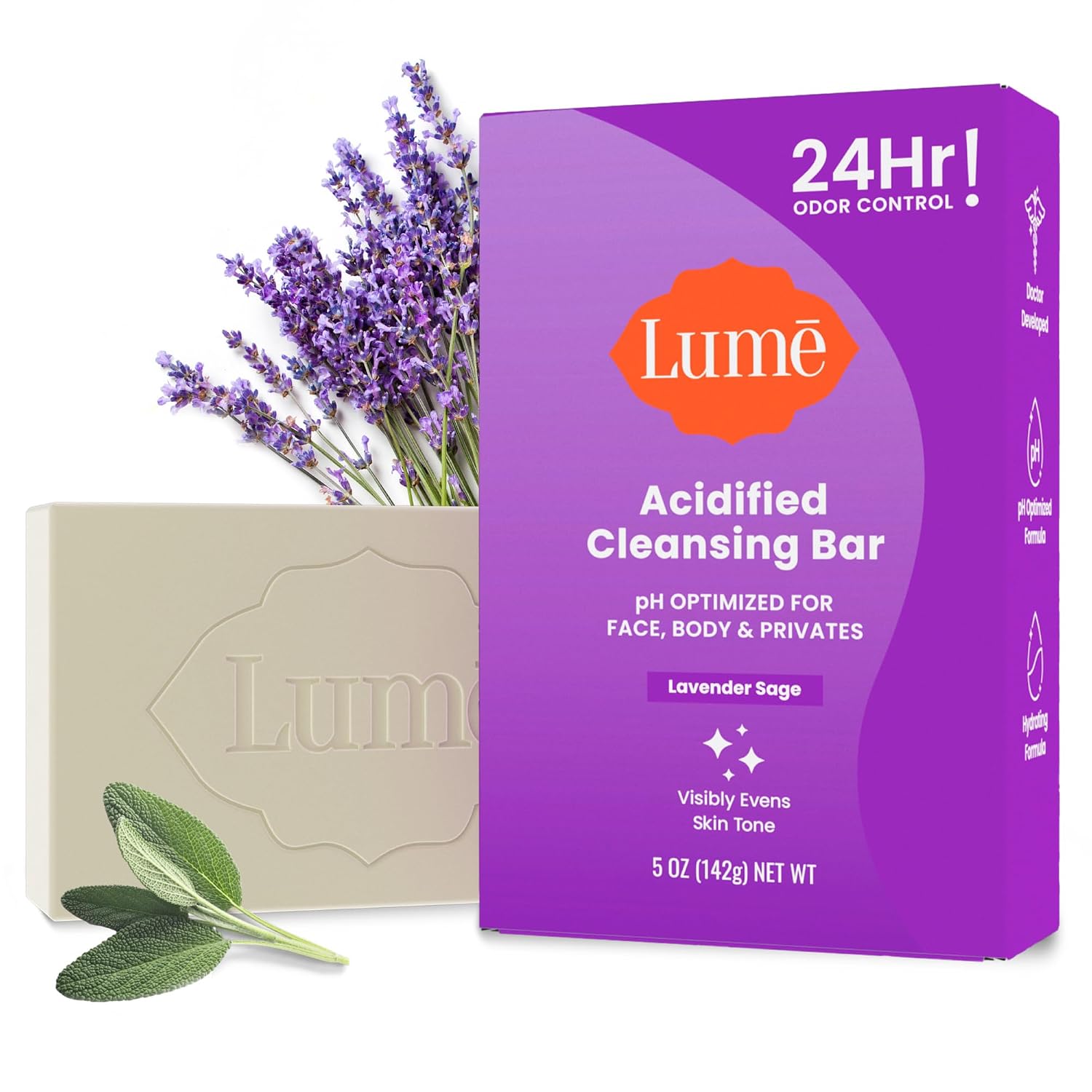 Lume Acidified Body Cleansing Bar - 24 Hour Odor Control - Removes Odor Better than Soap
