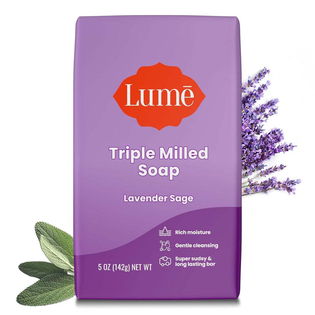 Lume Triple Milled Bar Soap - Rich Moisture & Gentle Cleansing - Paraben Free. Phthalate Free. Skin Safe - 5 ounce (Lavender Sage)