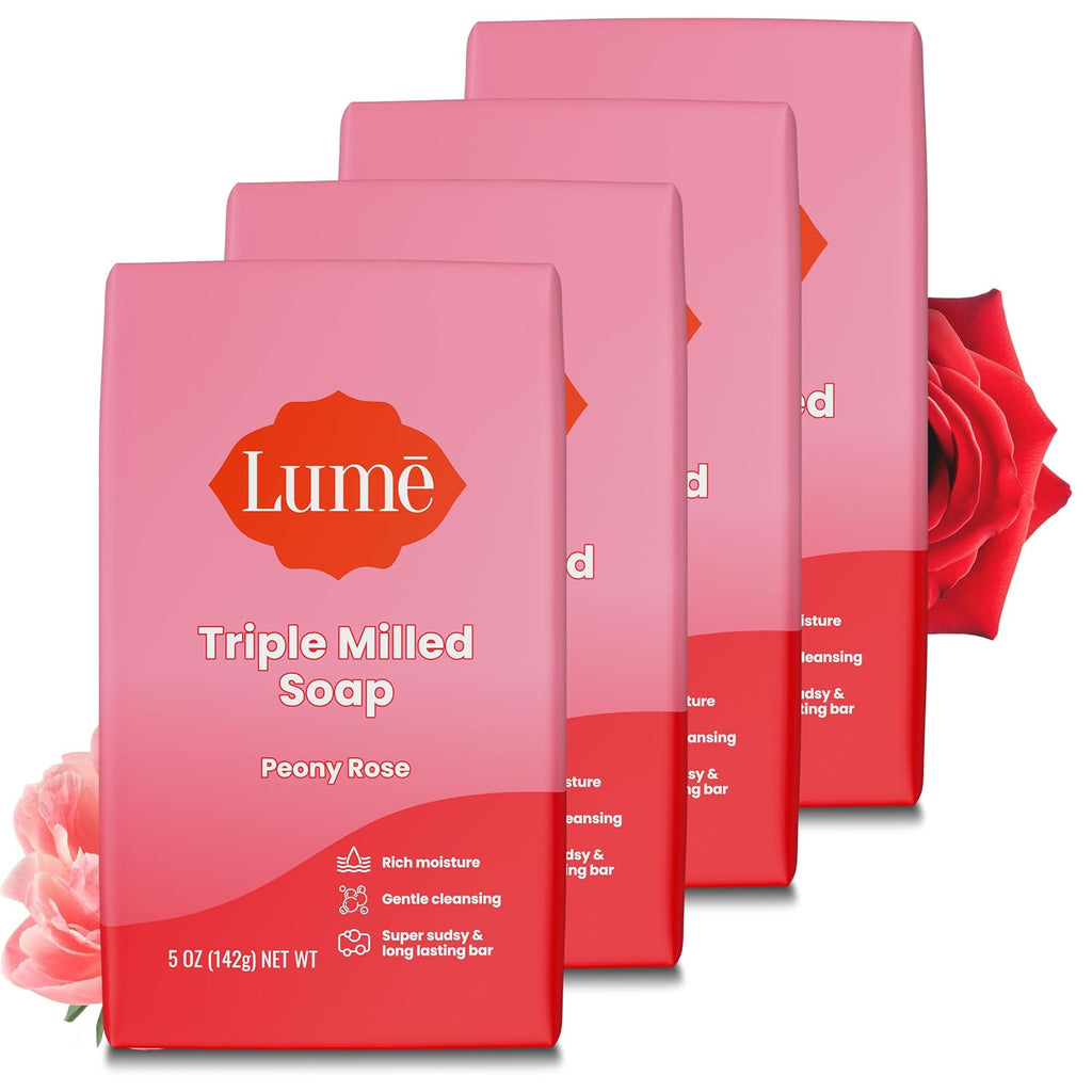 Lume Triple Milled Bar Soap - Rich Moisture & Gentle Cleansing - Paraben Free. Phthalate Free. Skin Safe - 5 ounce (Pack of 4) (Peony Rose)