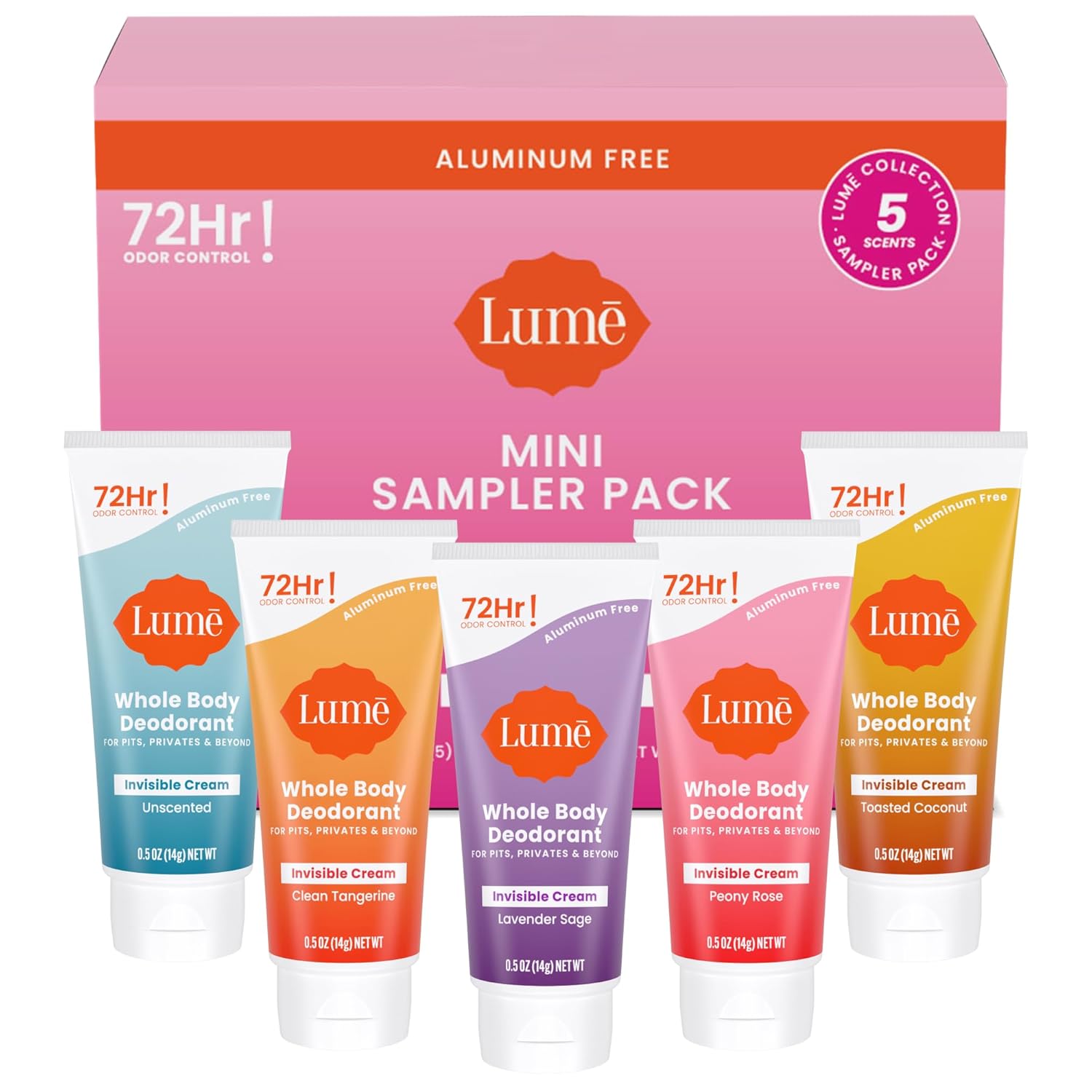 Lume Whole Body Deodorant - Mini Travel Size Invisible Cream Tube - Trial Size - 72 Hour Odor Control - Doctor Developed - Aluminum Free. Baking Soda Free - .5oz (Pack of 2) (Clean Tangerine)