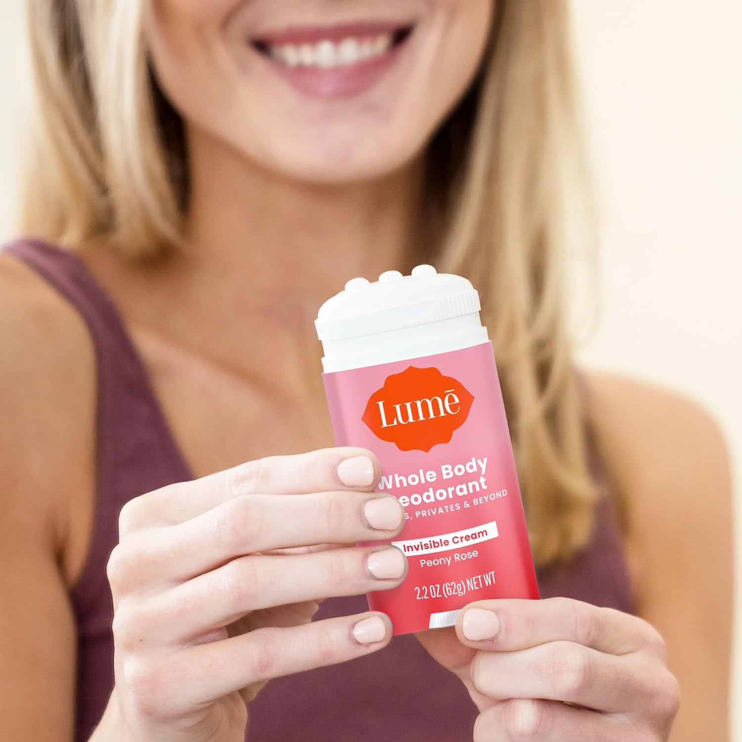 Lume Cream Deodorant – For Underarms & Private Parts, 2.2 oz (2-Pack) (Peony Rose Scent)
