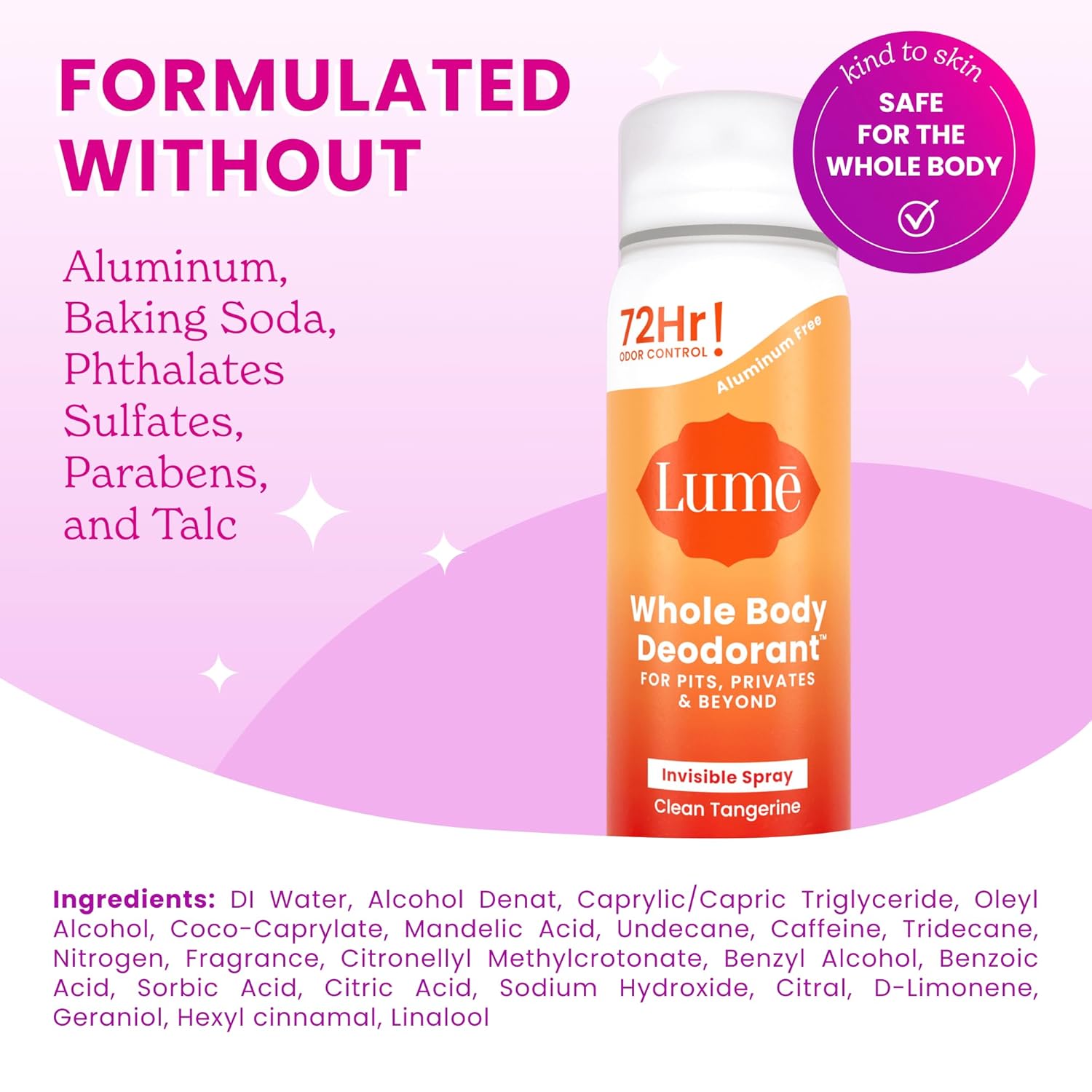 Lume Invisible Whole Body Deodorant Spray Duo (Full-Size & Mini) — 72-Hour Odor Control, 2-Piece Set (3.6 oz & 1.0 oz) – Fresh Citrus Scent