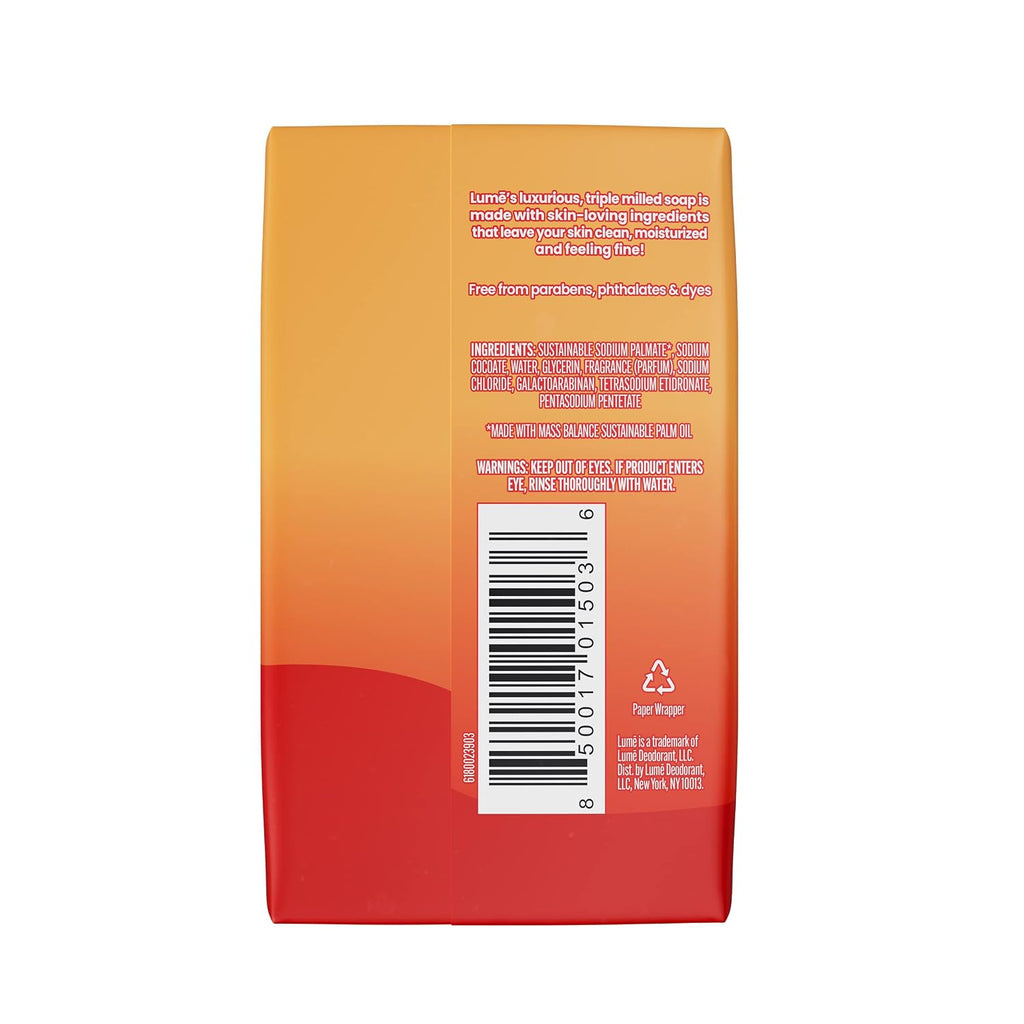 Lume Triple Milled Bar Soap - Rich Moisture & Gentle Cleansing - Paraben Free. Phthalate Free. Skin Safe - 5 ounce (Clean Tangerine)