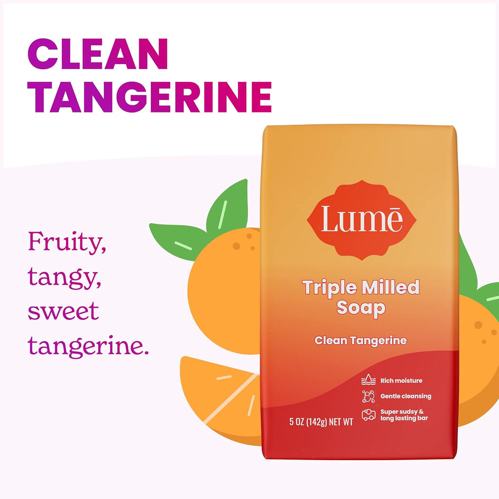 Lume Triple Milled Bar Soap - Rich Moisture & Gentle Cleansing - Paraben Free. Phthalate Free. Skin Safe - 5 ounce (Clean Tangerine)