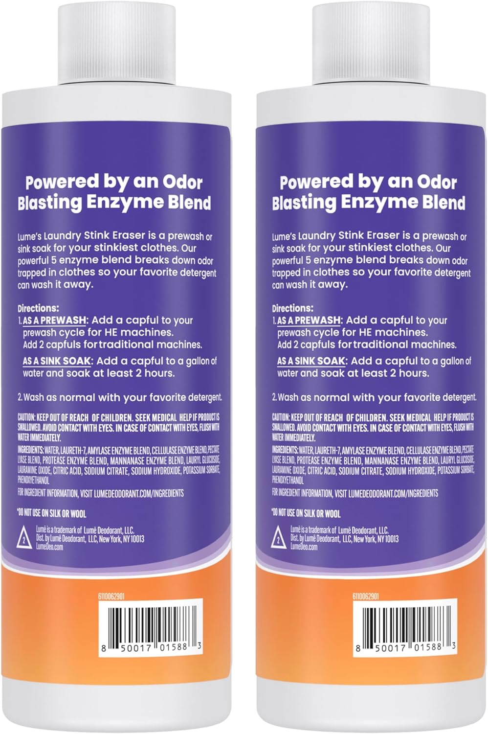 Lume Clothing Odor & Stain Remover – Laundry Booster & Soak – Removes Body Odor from Clothes – Powerful Odor-Eliminating Enzyme Formula Boosts Detergent Performance – Fragrance-Free & Dye-Free – 8 fl oz (Pack of 2)