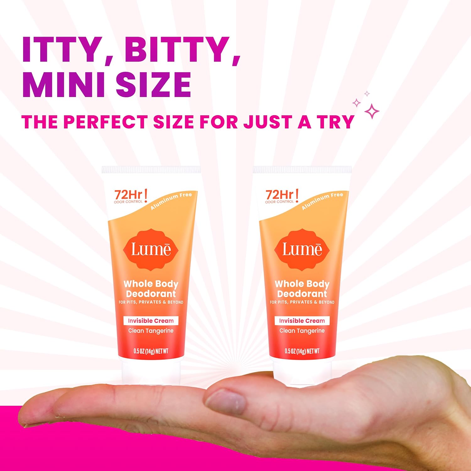 Lume Whole Body Deodorant - Mini Travel Size Invisible Cream Tube - Trial Size - 72 Hour Odor Control - Doctor Developed - Aluminum Free. Baking Soda Free - .5oz (Pack of 2) (Clean Tangerine)