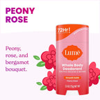 Lume Whole Body Deodorant - Smooth Solid Stick - 72 Hour Odor Control - Aluminum Free. Baking Soda Free and Skin Loving - 2.6 Ounce (Pack of 3) (Peony Rose)