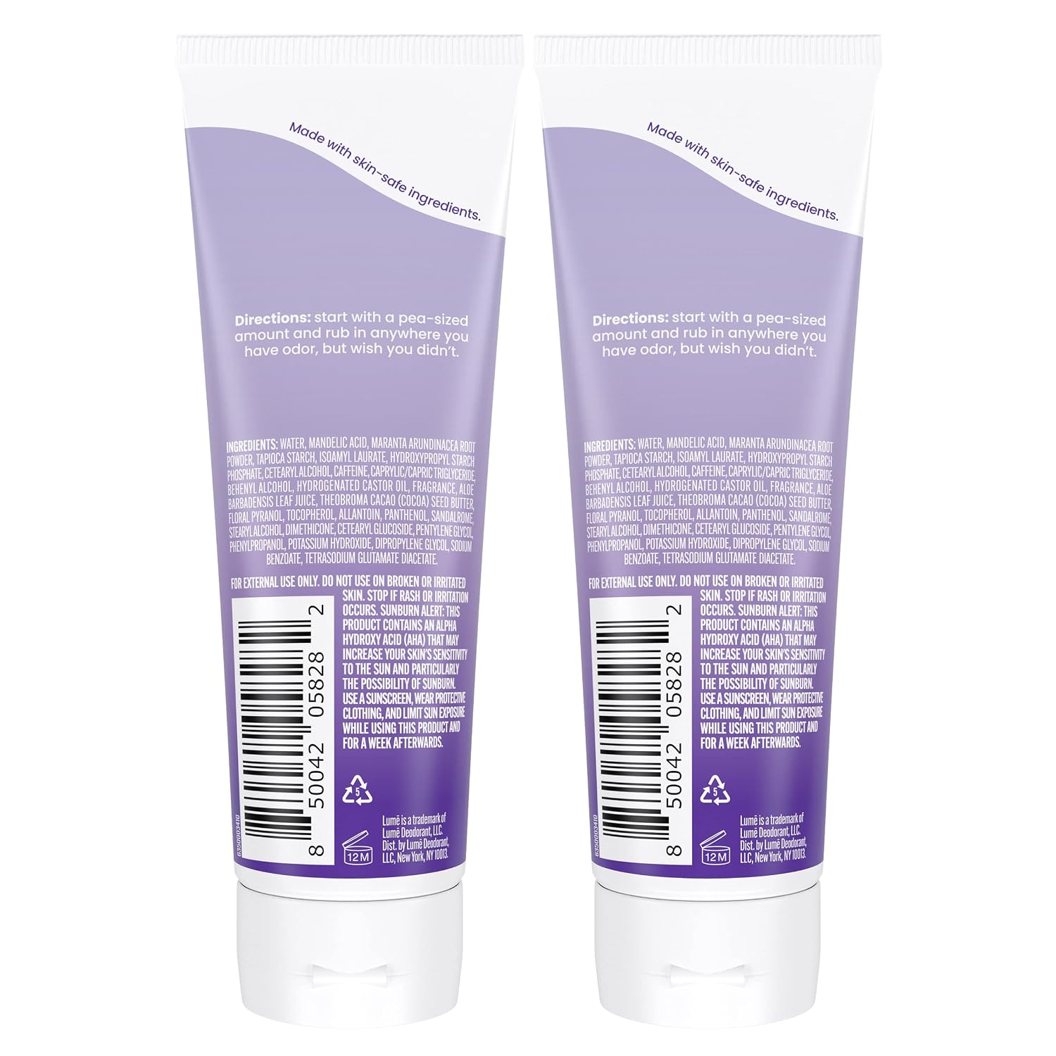 Lume Whole Body Deodorant - Invisible Cream Tube - 72 Hour Odor Control - Aluminum Free. Baking Soda Free. Skin Safe - 3.0 ounce (Pack of 2) (Soft Powder)