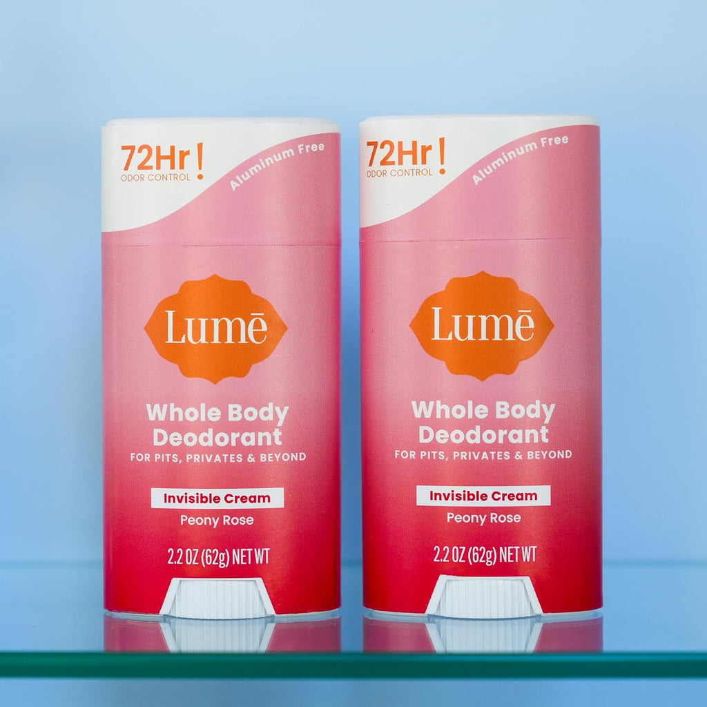 Lume Cream Deodorant – For Underarms & Private Parts, 2.2 oz (2-Pack) (Peony Rose Scent)