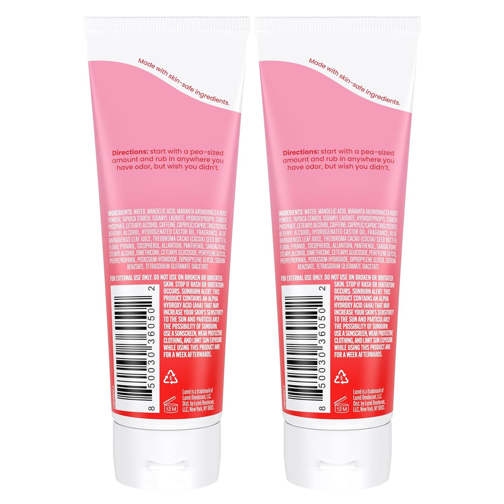 Lume Whole Body Deodorant - Invisible Cream Tube - 72 Hour Odor Control - Aluminum Free. Baking Soda Free. Skin Safe - 3.0 ounce (Pack of 2) (Peony Rose)