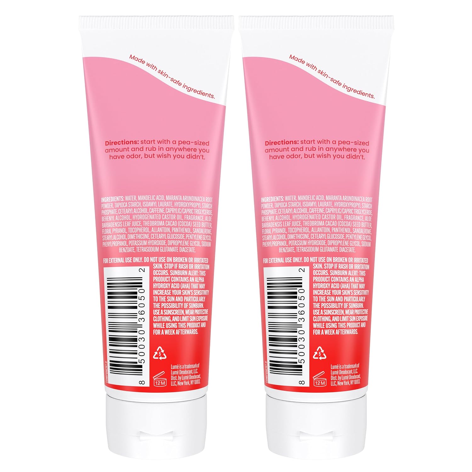 Lume Whole Body Deodorant - Invisible Cream Tube - 72 Hour Odor Control - Aluminum Free. Baking Soda Free. Skin Safe - 3.0 ounce (Pack of 2) (Peony Rose)