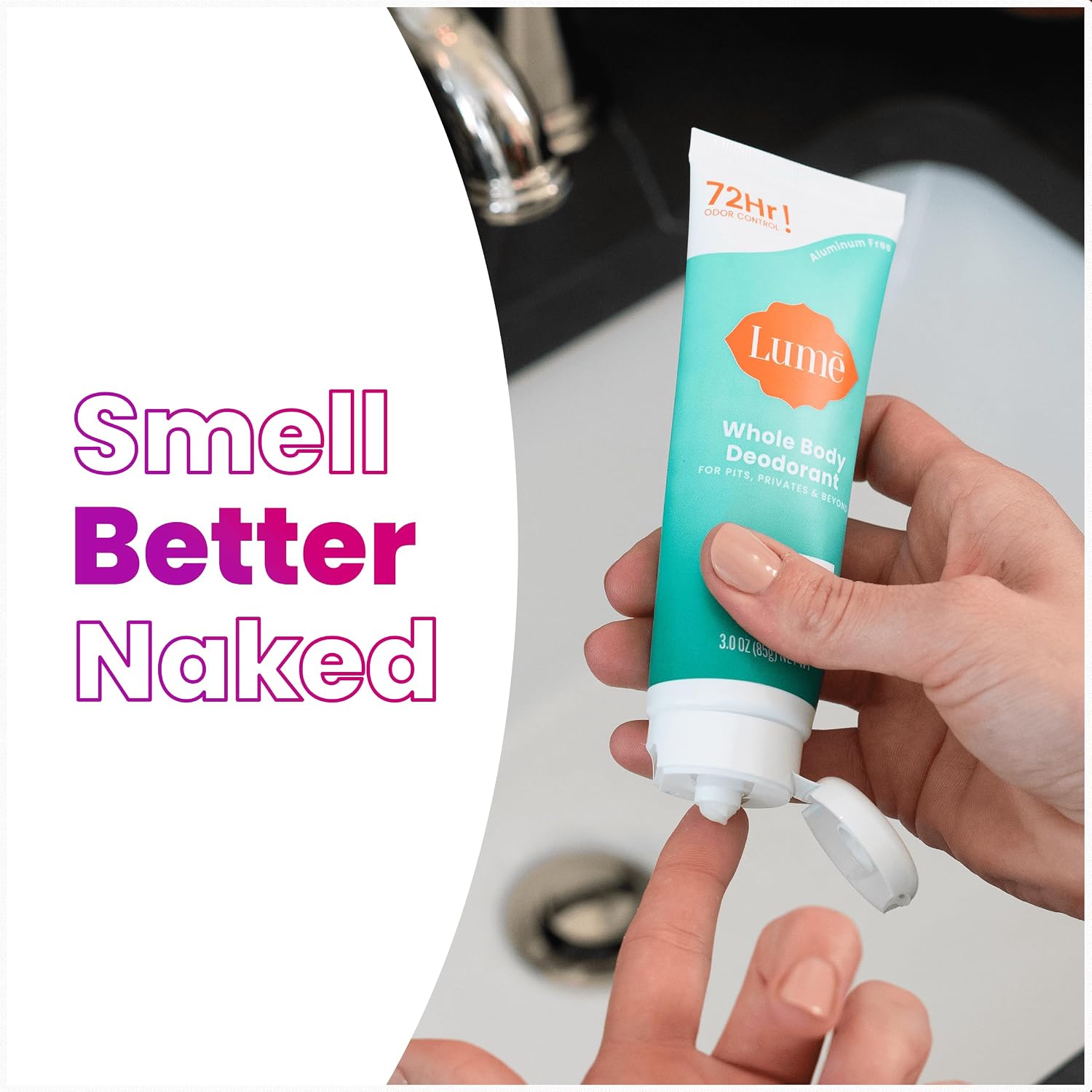 Lume Whole Body Deodorant - Invisible Cream Tube - 72 Hour Odor Control - Aluminum Free. Baking Soda Free. Skin Safe - 3.0 ounce (Minted Cucumber)