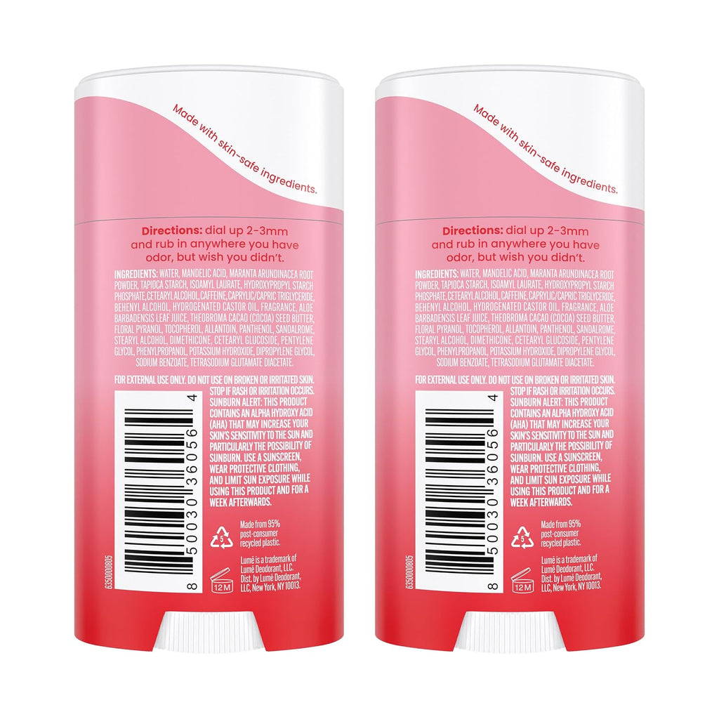 Lume Cream Deodorant – For Underarms & Private Parts, 2.2 oz (2-Pack) (Peony Rose Scent)