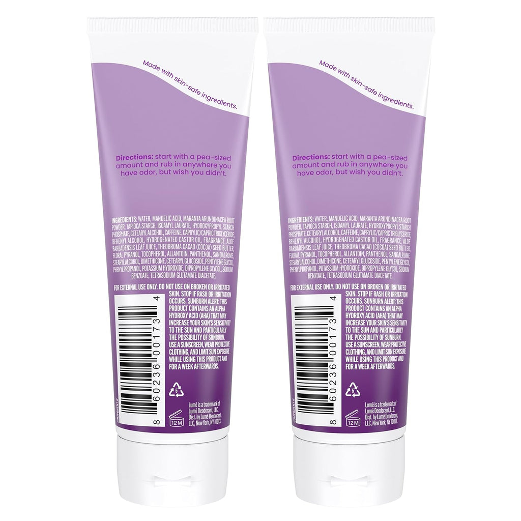 Lume Whole Body Deodorant - Invisible Cream Tube - 72 Hour Odor Control - Aluminum Free. Baking Soda Free. Skin Safe - 3.0 ounce (Pack of 2) (Lavender Sage)