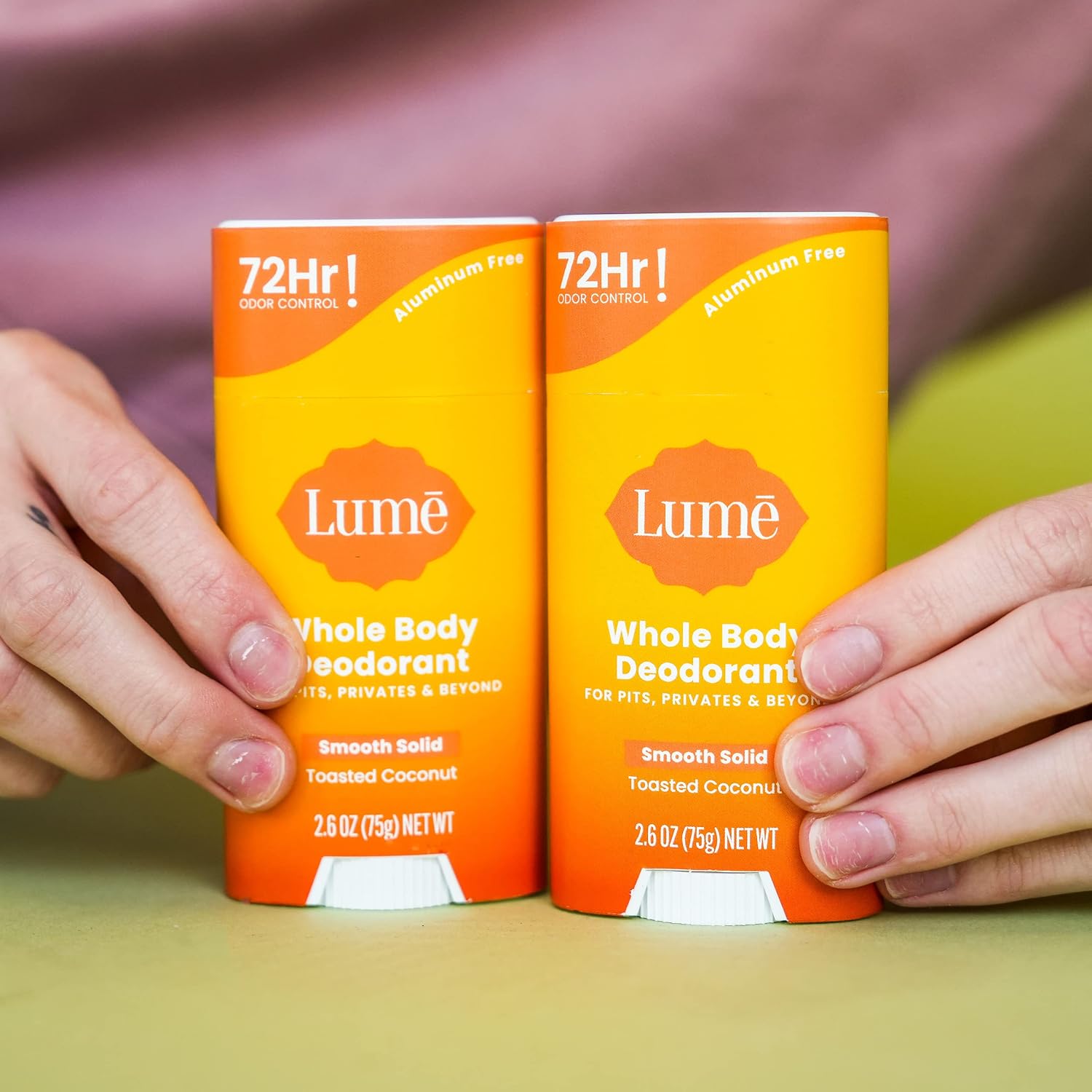 Lume Whole Body Deodorant - Smooth Solid Stick - 72 Hour Odor Control - Aluminum Free. Baking Soda Free and Skin Safe - 2.6 Ounce (Pack of 2) (Toasted Coconut)