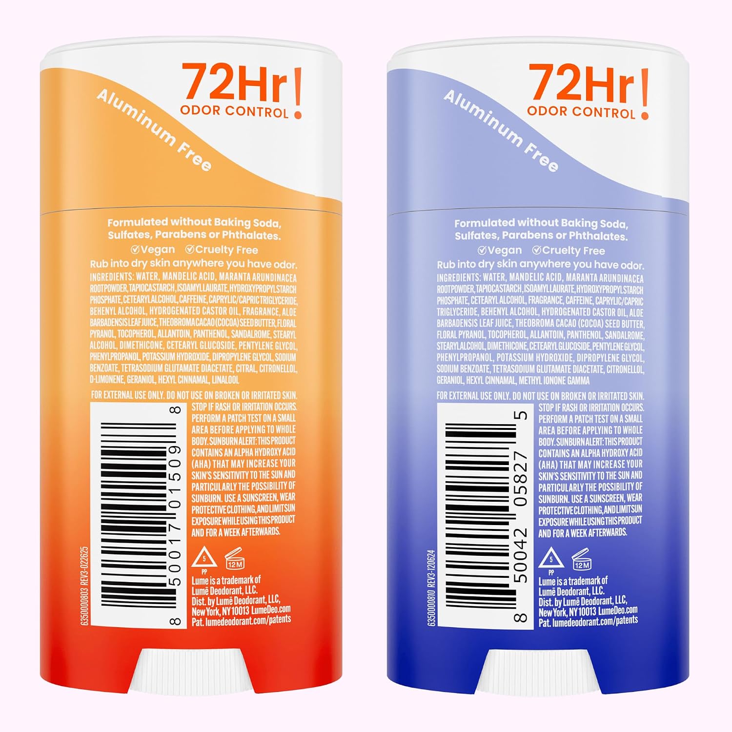 Lume Whole Body Deodorant - Invisible Cream Stick - 72 Hour Odor Control - Doctor Developed - Aluminum Free. Baking Soda Free and Skin Loving - 2.2 Ounce (2 pack) (Soft Powder & Clean Tangerine)