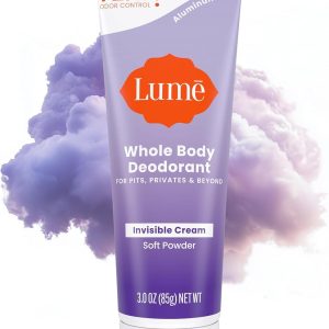 Lume Whole Body Deodorant - Invisible Cream Tube - 72 Hour Odor Control - Aluminum Free. Baking Soda Free. Skin Safe - 3.0 ounce (Soft Powder)