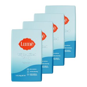 Lume Triple Milled Bar Soap - Rich Moisture & Gentle Cleansing - Paraben Free. Phthalate Free. Skin Safe - 5 ounce (Pack of 4) (Unscented)