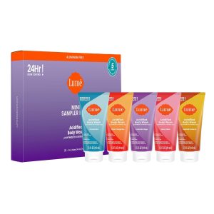 Lume Acidified Body Wash 5 Pack Minis - 24 Hour Odor Control - 1.5 ounce Tubes (Clean Tangerine. Lavender Sage. Peony Rose. Toasted Coconut. Unscented)