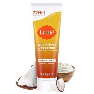 Lume Whole Body Deodorant - Invisible Cream Tube - 72 Hour Odor Control - Aluminum Free. Baking Soda Free. Skin Safe - 3.0 ounce (Toasted Coconut)