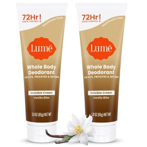 Lume Whole Body Deodorant - Invisible Cream Tube - 72 Hour Odor Control - Doctor Developed - Aluminum Free. Baking Soda Free and Skin Loving - 3.0 Ounce (Pack of 2) (Vanilla Bliss)